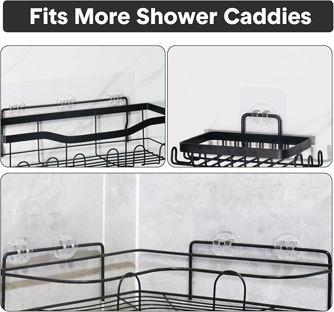 23 Pack Shower Caddy Replacement, Strong Adhesive Strips for Shelf, Waterproof Wall Hooks, No Drilling, Transparent, for Bathroom Organizer and Kitchen Racks