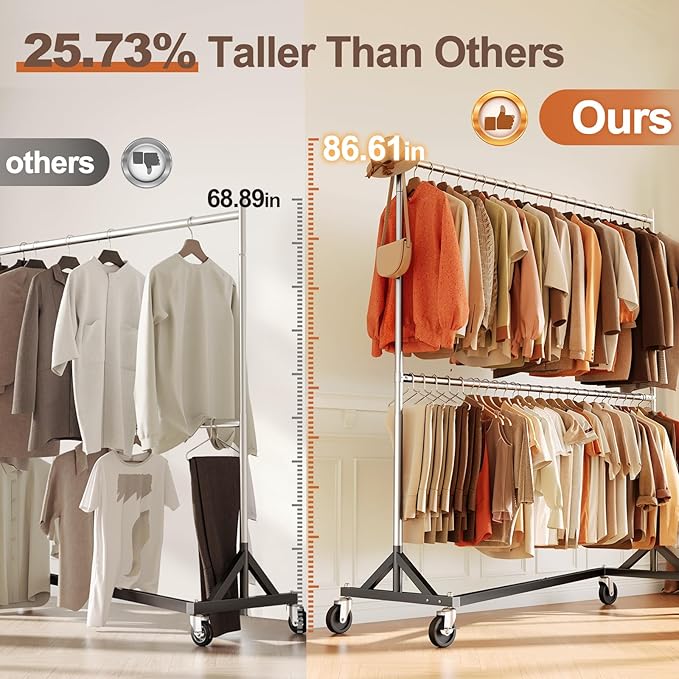 HOKEEPER Z Rack for Clothing Heavy Duty Clothes Rack Hold 550 LBS Commercial Garment Rack with Wheels Rolling Portable Z Base Rack for Bedroom, Laundry Room, Balcony 22.8"D x 62.6"W x 87.8"H 2 packs