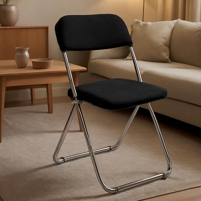 Dust-Proof Folding Chair Covers 2 Piece Set Backrest & Seat Cushion Cover for Office Meeting，Household，Computer，Party (Black, One Size)