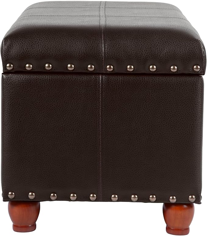 HomePop Faux Leather Cocktail Storage Bench, Brown