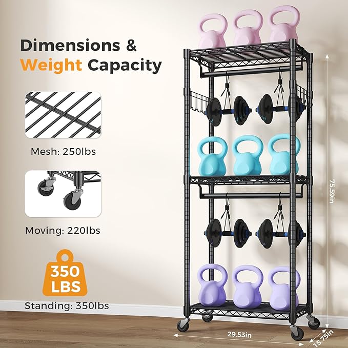 NEWBULIG Heavy Duty Adjustable Clothes Rack with Wheels, Adjustable Rolling Metal Freestanding Garment Closet Organizer with Double Rods & 2 Side Hooks for Hanging Clothes, 29" x 15" x 75", Black