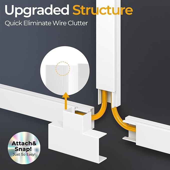 Cord Hider Kit, 113.4in Cord Covers for 2-4 Wires on Wall, Self-Adhesive Cable Hider Wire Covers for Cords on Wall, Paintable Cable Cover Raceway, Cord Hider for Walls Mount Tv, W0.95 H0.55in, White
