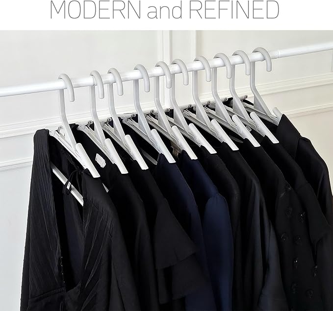 No Hassle-Hangers Best Clothes Hanger Ultra Soft Rubberized Grip Clip Keeps Garments in Place and Off the Floor. Perfect for Wide Neck Silks & Satin Tops, delicates, Athletic wear. (6, Bright Grey)