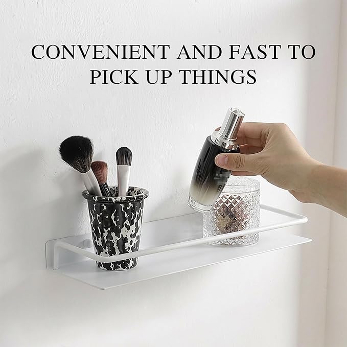 RFOUO 8Inch Small Shelf for Wall, Small Floating Shelf, Black Wall Shelves, Metal Bathroom Shelves, Metal Floating Shelves for Bathroom Bedroom Kitchen (White, 8Inch)