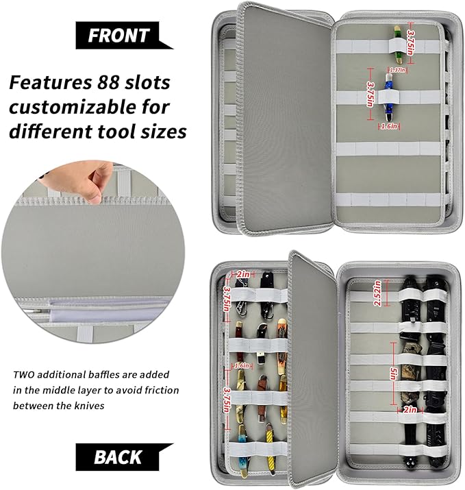 GWCASE Display Case for 66+ Pocket Knives. Folding Holder, Butterfly Storage Organizer, Knives Roll Collection Pouch Carrier Bag for Survival Tactical Outdoor for EDC Mini -Grey