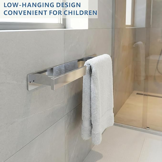 Bathroom Towel Bars,16-Inch Stainless Steel Towel Bar for Large Towel,Strong Self-Adhesive/Screws Wall Mounting,Rust-Proof,Towel Holder for Bathroom and Kitchen Storage (Chrome)