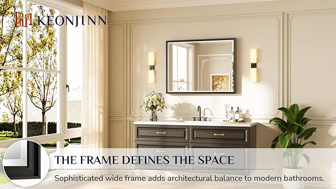 Keonjinn Black Framed Mirror 40" x 30", Black Bathroom Vanity Mirrors with Beveled Edge, Decorative Aluminum Alloy Frame, Shatterproof, Modern Farmhouse Bathroom Wall Mirror(Vertical/Horizontal)