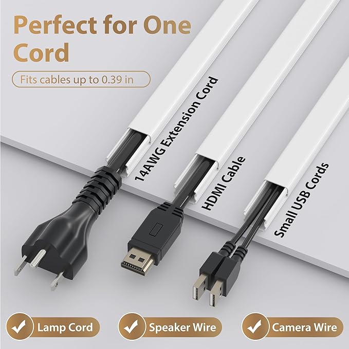 ZhiYo One Cord Hider Wall, 170in Cable Hider Concealer, Paintable PVC Wire Covers for Cords on Wall, Corner Cable Management Raceway for Thick Extension Cord, W0.6 H0.4in, White