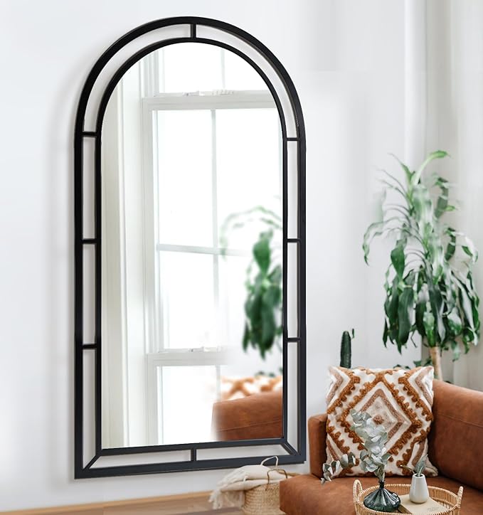 WAMIRRO 28"X53"Window Arched Black Full Length Mirror,Wall Mirror Decorative Black Window Pane Mirror Decor for Wall/Fireplace/Entryway/Hallway/Living Room/Bathroom
