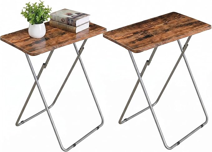 Tv Trays Folding Tv Table, Dinner Table for Eating with Sturdy Metal Frame, Small Foldable Snack Trays Table for Living Room, Couch,Sofa, Bed, No Assembly Required (Yellow Brown 2-Piece Set)