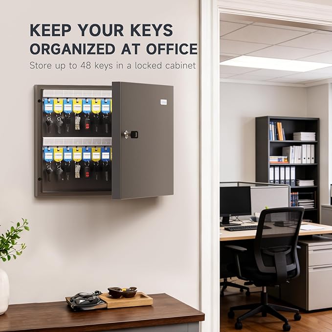 48 Key Lock Box, Key Cabinet with Key Management App (Track Key Borrow/Return), Security Key Holder Wall Mount Lockbox for School, Office, Hotel, Property Management