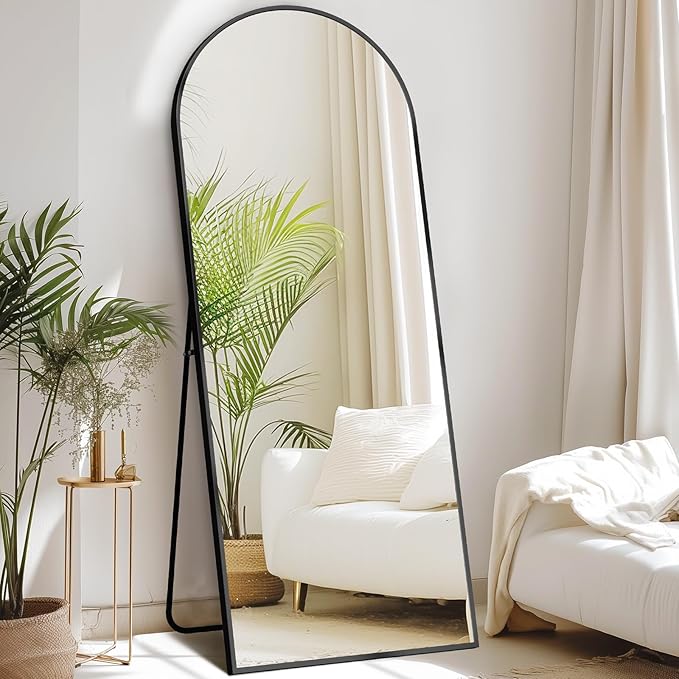 NEWBULIG 63.8"x20.8" Arched Full Length Mirror, Full Body Floor Mirror with Aluminum Alloy Thin Frame, Wall or Standing Mirror for Bedroom, Living Room, Dressing Room, Black
