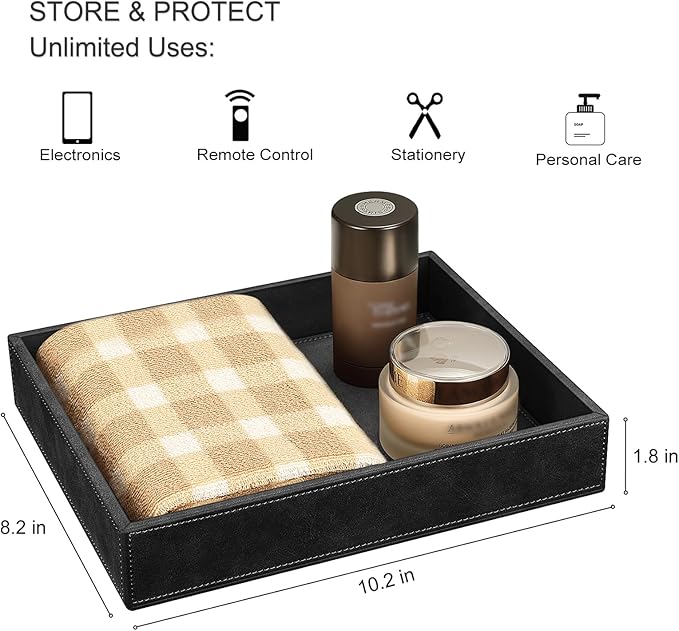 SITHON Valet Tray Desk Organizer, PU Leather Catchall Bedside Vanity Tray Nightstand Caddy Coin Box Key Jewelry Storage Organizer, Graduation, Black