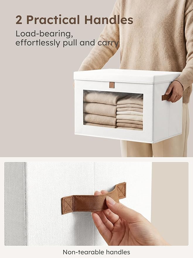 Homsorout Medium Fabric Storage bins - Closet Shelf Organizer with Open Window, 2 Pack Closet Baskets for Shelves, Stackable Decorative Boxes for Home, Dorm, White, 13.7" x 9.8” x 9.8"