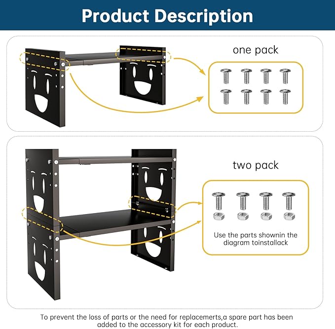 Fun-Face Expandable Cabinet Shelf Organizer,Adjustable Height & Width, Stackable Metal Storage Rack,Kitchen Spice Rack, Pantry Shelf, Countertops (2, Black)