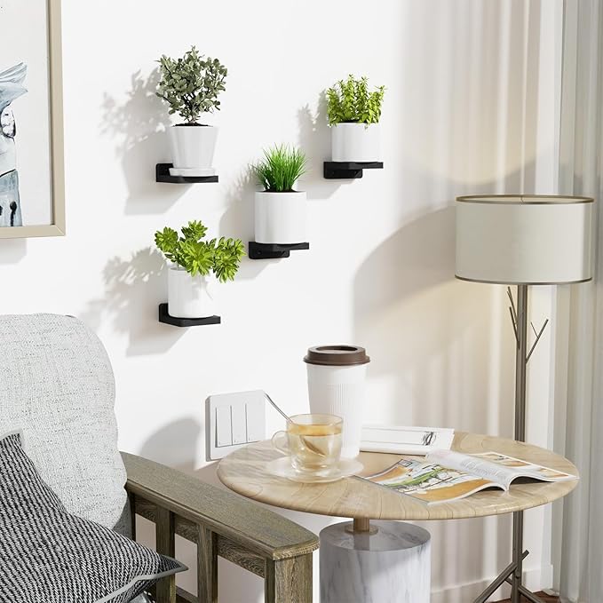 SRIWATANA Small Floating Shelves Wall Mounted, Wood Shelf for Decoration and Storage Set of 4, Mini Display Shelf for Bedroom, Bathroom, Kitchen, Office (Black, 4 inch)