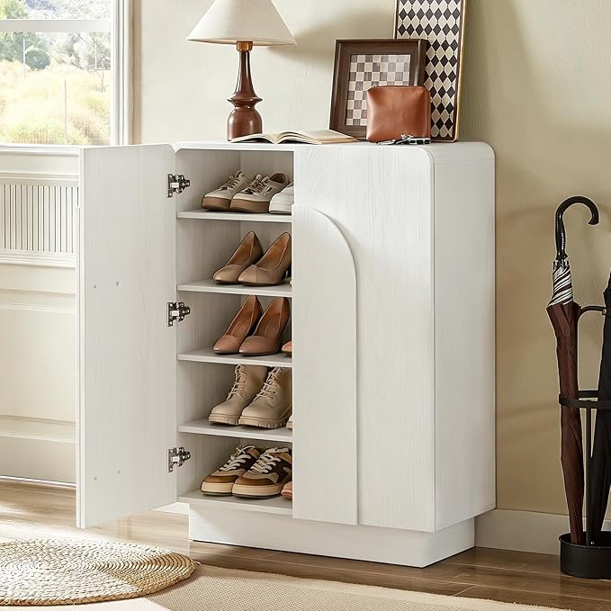 ONBRILL Shoe Storage Cabinet with Doors, Large Shoe Cabinet Storage for Entryway, Wooden 6 Tier Shoe Organizer Cabinets with Adjustable Shelves for Entrance Hallway Living Room Foyer (White)