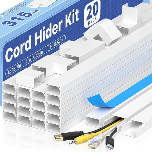 315in Cord Hider Kit, Paintable Cable Raceway, Cord Covers for Wall Mount TV, TV Cable Hider Wall Kit, Wire Management, W 0.96in x H 0.57in, White