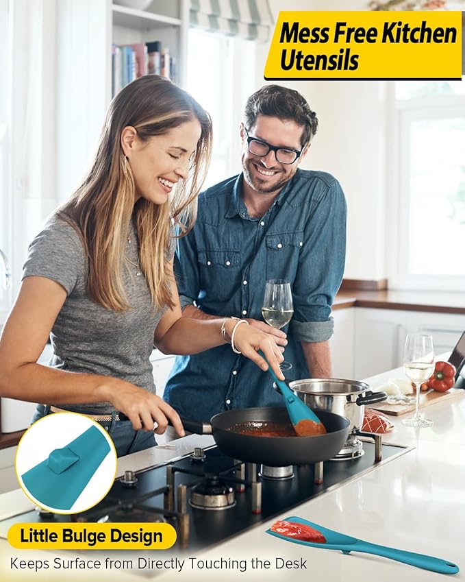Pack of 2 Cooking Spoons for Non Stick Cookware, Multifunction Spatula Spoon BPA-Free, One-Piece Design, Suitable for Scooping, Scraping, Serving and Mixing(BLUE)