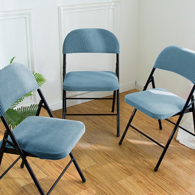 Dust-Proof Folding Chair Covers 2 Piece Set Backrest & Seat Cushion Cover for Office Meeting，Household，Computer，Party (Sky Blue, One Size)