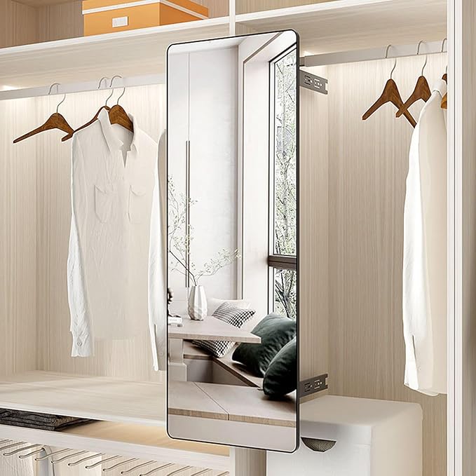 Hideaway Closet Mirror, Retractable Full Length Mirror, 39" x 16" Wall Mounted Mirror, Suitable for Bedroom, Locker Room, Cloakroom