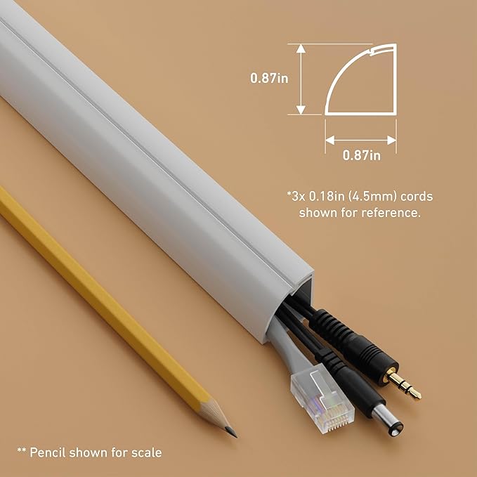 D-Line 157in White Corner Cable Concealer Multipack, Floor Wire Hider, Quarter Round Cord Cover, Organize Cords in Corners, Floor Molding - 10x 15.7in Lengths & Accessories
