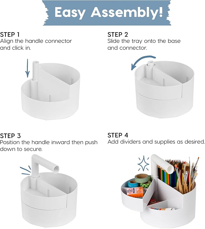 IRIS USA 2-Pack Desk Caddy Organizer |Made in USA| with Built-In Handle & 6 Storage Compartments for Markers, Pens, Arts & Crafts - White