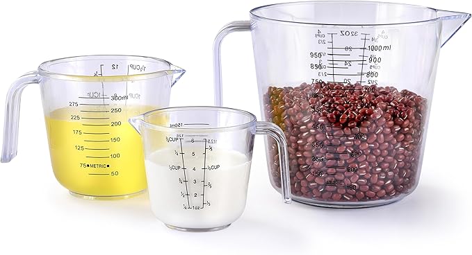 Measuring Cup Set, HIA 3PCS Plastic Liquid Measuring Cups for Prepping, Baking and Cooking, Dishwasher Safe (4, 1.5 and 3/4 Cup)