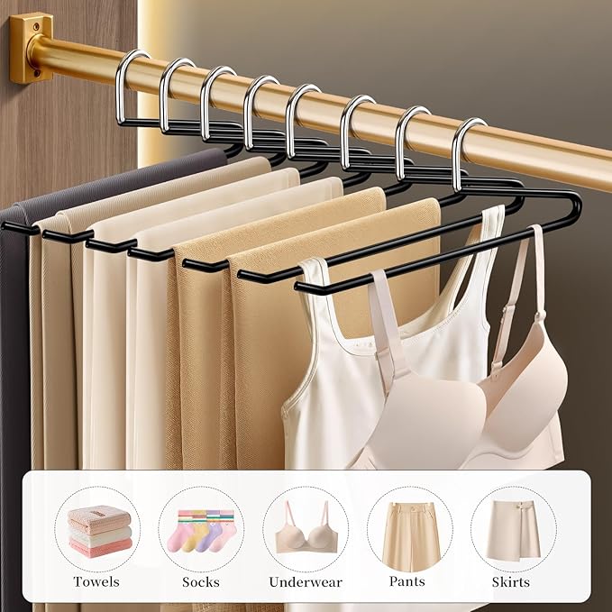 HUADYMEET 30 Pack Open Ended Metal Pant Hangers Non Slip, Slim Space Saving Clothes Hangers for Closet,Heavy Duty Strong Durable Hanger for Women,Men,Jean,Trousers,Shorts,Slacks,Skirts(Black)