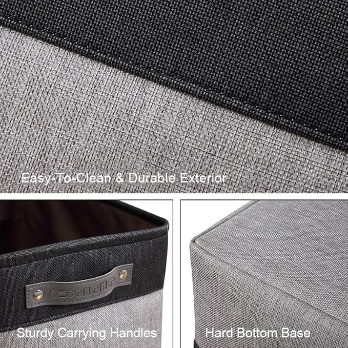 DECOMOMO Storage Bins, Large Fabric Storage Baskets for Shelves, Decorative Linen Closet Organizer, 15 x 11 x 9.5 inches (Grey & Black, 4 Pack)