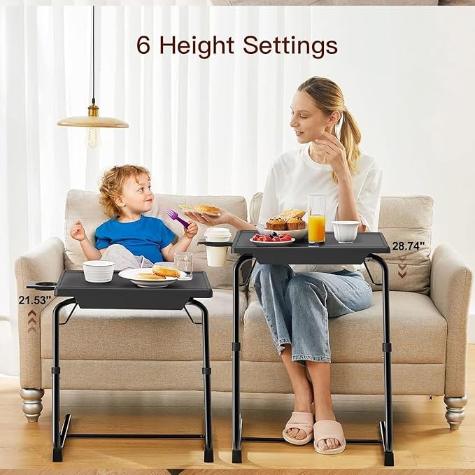 HUANUO Adjustable TV Tray Set of 2 - TV Dinner Tray on Bed & Sofa, Comfortable TV Tray Table with 6 Height & 3 Tilt Angle Adjustments (2 Pack)