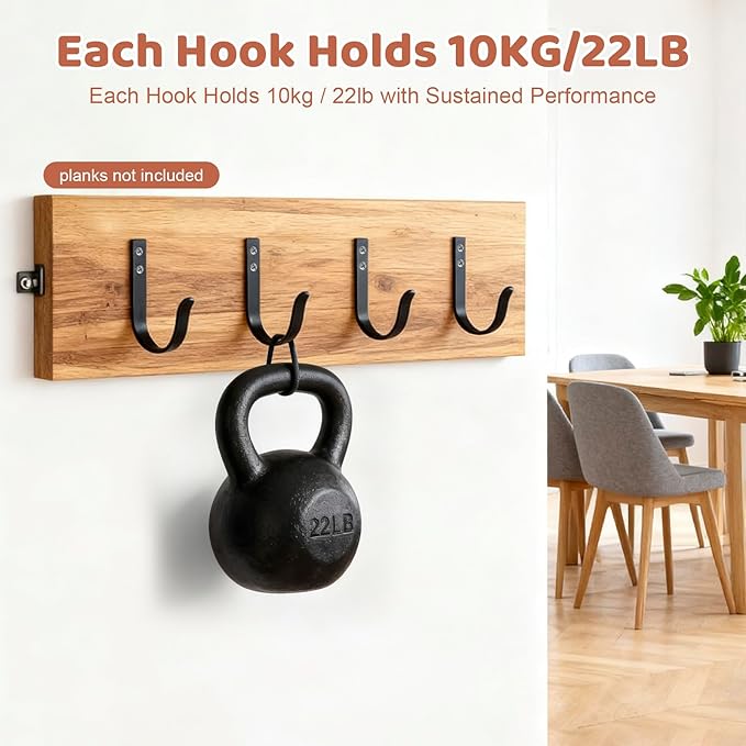 12 Pcs Wall Hooks for Hanging, Large Coat Hooks Wall Mount, Heavy Duty Screw in Metal Hooks for Wall (22LB), Towel Hooks for Bathrooms, Door, Mudroom, Backpack, Clothes, Closet, Purses, Black