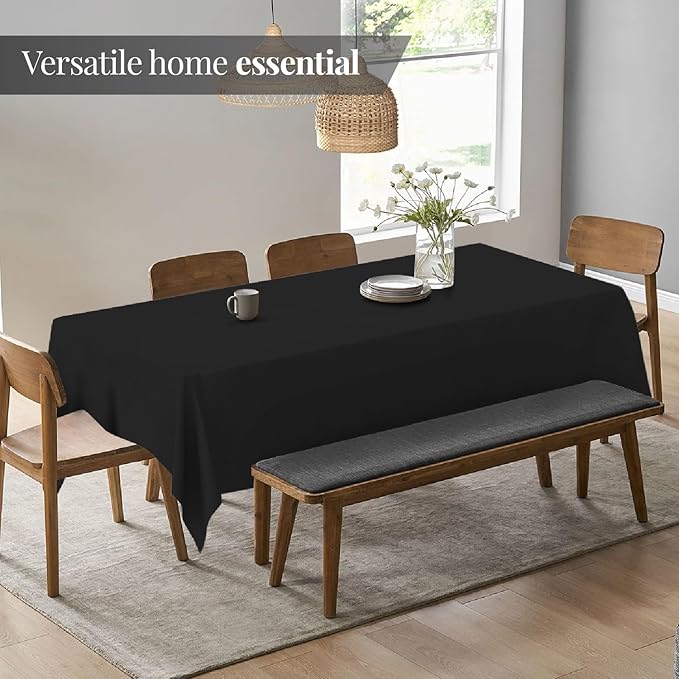 White Classic WEALUXE Black Table Cloths for 6 Foot Folding Tables [2 Pack, 60x102 Inches] Tablecloths Rectangular, Washable Linen Fabric Cloth