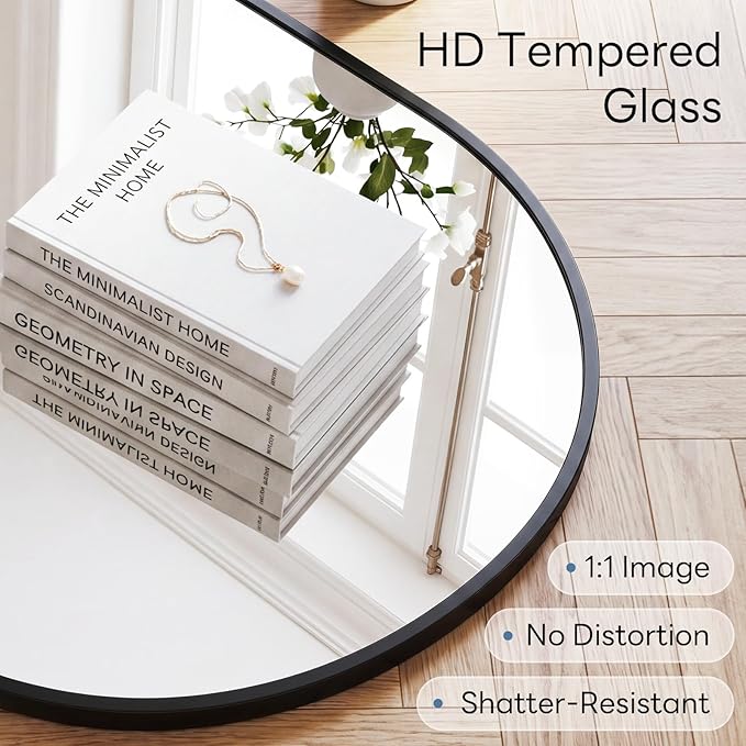 Sweetcrispy 24" x 36" Black Bathroom Mirror for Wall, Oval Wall Mirror with Metal Frame, Tempered Glass, Modern Vanity Mirror for Over Sink, Living Room, Bedroom, Entryway, Horizontal or Vertical