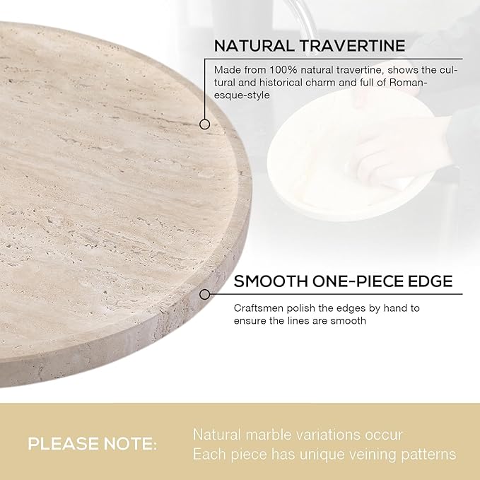 Koville Natural Travertine Tray for Home Decor, 10 Inch Round Serving Tray for Kitchen and Coffee Table, Decorative Marble Bathroom Trays for Counter, Luxury Vanity Tray, Light Beige Stone Tray