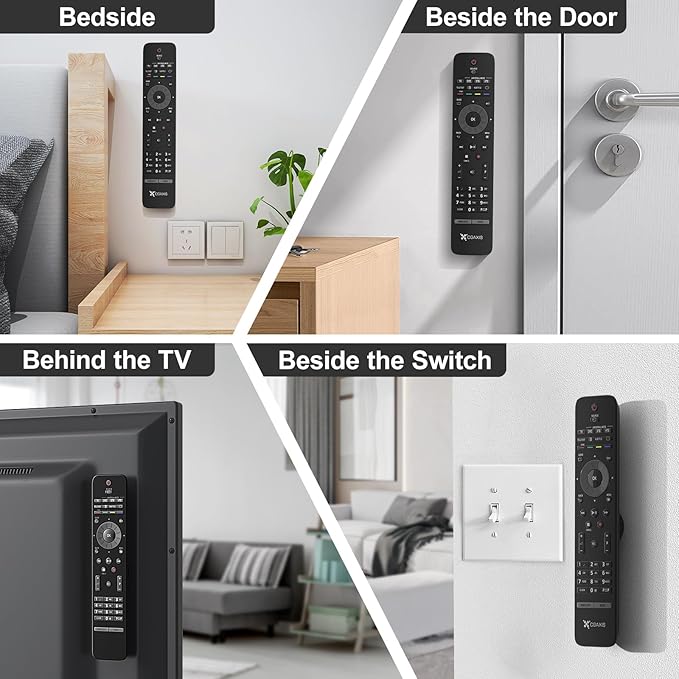 YYILIS Magnetic Remote Control Holder Wall Mount, 4 Pack TV Remote Control Holder for Fan/Air Conditioner, Self-Adhesive Bedside Caddy for TV Backside/Bedroom/Office/RV Home Organizer Storage(Black)