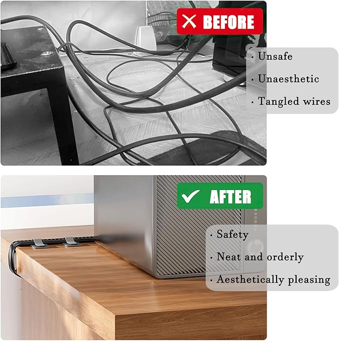 80PCS Hook and Loop Cable Ties, Under Desk Cable Management, Adhesive Cable Straps, Cord Management Hider Idea, Cord Organizer for Desk, Computer Accessories, Home Office Organization, Black+Gray