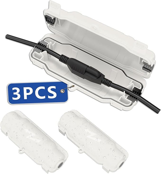 3 Pack Outdoor Extension Cord Safety Cover with Waterproof Seal IP54 Water-Resistant, Weatherproof Electrical Connection Box with 2 Latches, Plug, Socket, Holiday Decoration Light, White