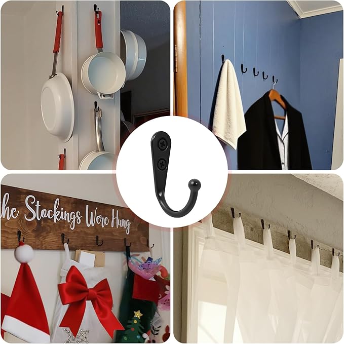 20 Pcs Key Hooks Coat Hooks for Hanging, Key Holder, Wall Mount Hook with Stainless Steel Screws, Command Hooks Utility Hangers for Key, Hat, Cup, Coat, Picture (Black)