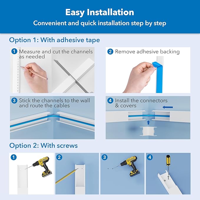Mount-It! 157in Cord Hider Kit – Paintable Cable Raceway for TV Cables, Wires, and Power Cords, Wire Cover & Cable Concealer, Fire-Retardant Design, Incl. Corners & Connectors, Fits 2-3 Cables – White