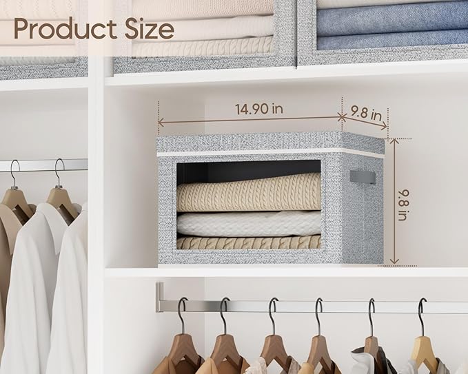 Homsorout Collapsible Storage Bins with Lids - Stackable Storage Containers with Window, 3 Pack Fabric Bins for Closet, Home & Office Organization Baskets, Light Gray, 14.9" x 9.8" x 9.8"