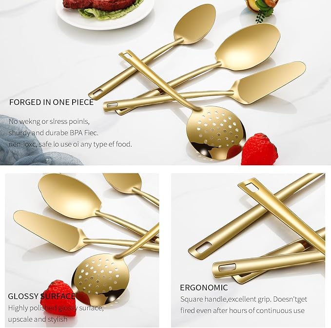 Lazycorner Cooking Utensil Set 11 Pcs Stainless Steel Kitchen Utensils Set Wok Utensils Kitchen Tool Set Spatula Set Heat Resistant Metal Kitchen Tools Ergonomic HandleEasy to Clean Dishwasher Safe