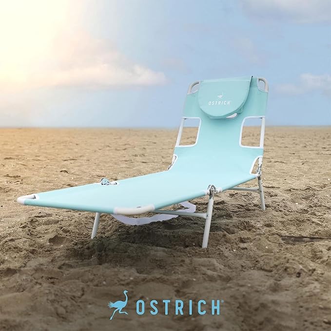 Ostrich the Original Chaise 72 x 22 Inch Lounge Portable Reclining Lounger, Outdoor Patio, Beach, Lawn, Camping, or Pool Tanning Chair, Aqua