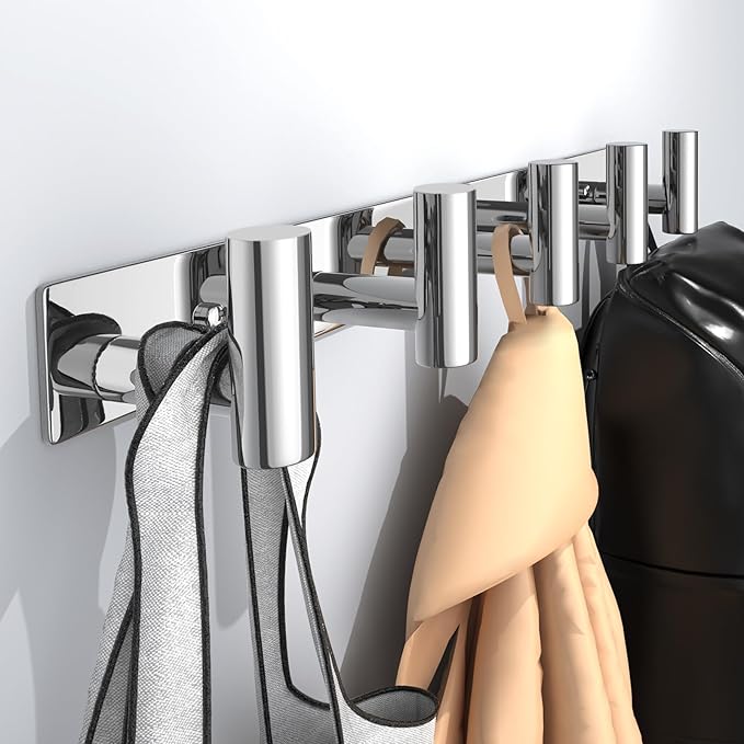 Wall Mounted Coat Rack-5 Hooks, Heavy Duty Stainless Steel Wall Hooks for Towel Coat Bag, Hat Rack Hanger Coat Hooks Towel Racks for Bathroom Entryway Kitchen Hotel (Glossy Chrome, 1 Pack)