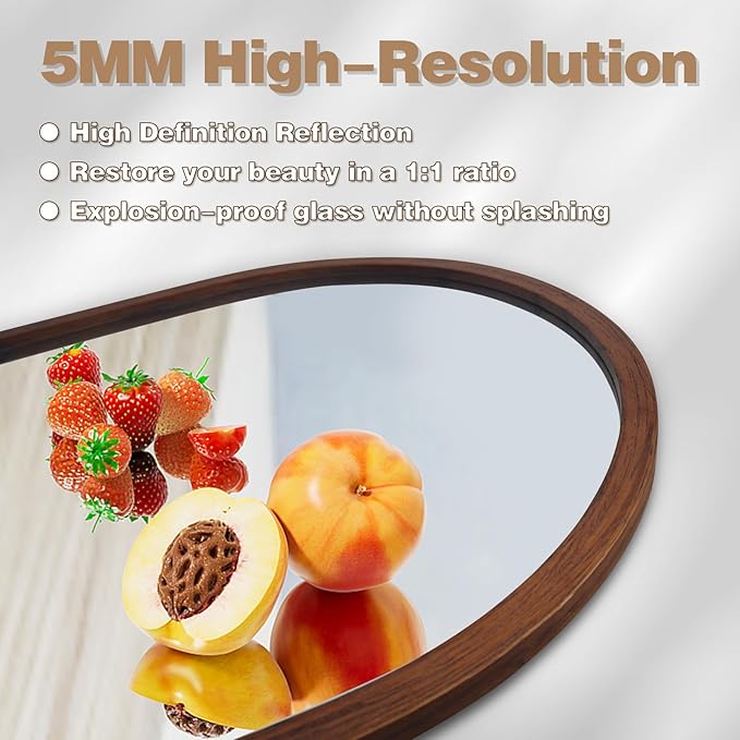 Oval Full Length Mirror, 66"X24" Walnut Full Body Mirror with Wood Frame, Large Wall Mirrors for Bathroom, Living Room, Bedroom, Bathroom, Entryway, Vertical/Horizontal