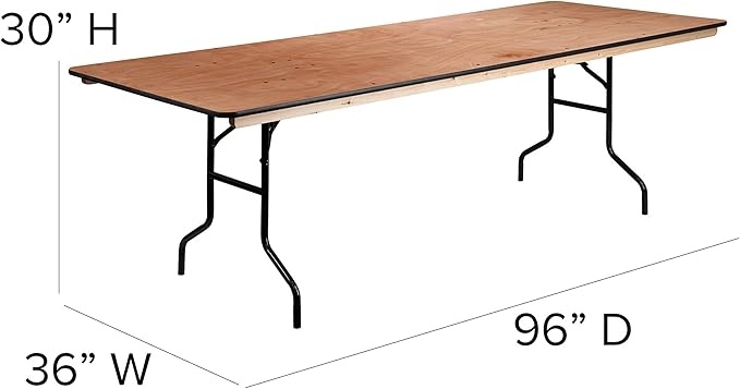 Flash Furniture Fielder 8' Rectangular All-Occasion Wood Folding Event Table, Foldable Portable Banquet Table with Wooden Top, Natural/Black