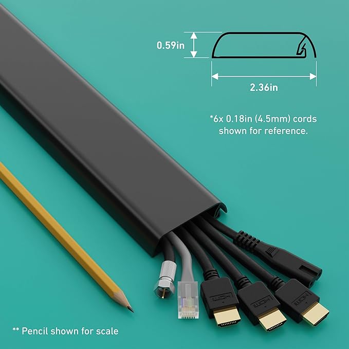 D-Line TV Wall Mount Cord Hider, Hide Mounted TV Cables, Wire Covers, Self Adhesive Cover for Cords, Paintable, Low Profile, Seamless Cable Raceway - 2X 2.36in W x 0.59in H x 15.7in L - Black