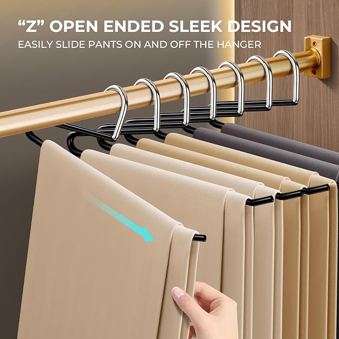 HUADYMEET 30 Pack Open Ended Metal Pant Hangers Non Slip, Slim Space Saving Clothes Hangers for Closet,Heavy Duty Strong Durable Hanger for Women,Men,Jean,Trousers,Shorts,Slacks,Skirts(Black)