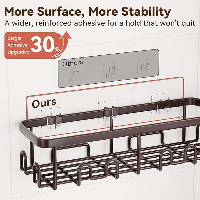 YASONIC Shower Caddy Adhesive 5-Pack, Rustproof Shower Organizer with Holder, No Drilling Shower Shelves for Inside Shower, Large Capacity Bathroom Organizers and Storage for Home & Renters, Bronze