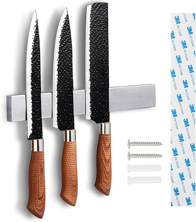 Knife Magnetic Strip - Upgraded 15.7 Inch Stainless Steel Magnetic Knife Holder for Wall with 3M Type, Magnet Knife Strip Bar Rack for Kitchen Utensil & Tool Holder